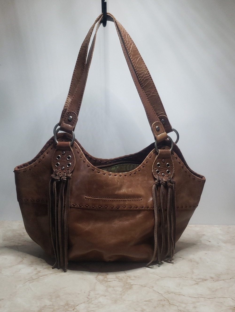 The Sak Brown Leather Fringe Shoulder Bag
